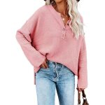 Pull femme en tricot manches longues automne hiver hauts pullover lâche col v avec boutons couleur unie ... Pull femme en tricot manches longues automne hiver hauts pullover lâche col v avec boutons couleur unie ...