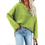 Pull femme en tricot manches longues automne hiver hauts pullover lche col v avec boutons couleur unie ...