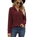 Pull femme en tricot manches longues col v insfity - bordeaux rouge - confortable printemps automne Pull femme en tricot manches longues col v insfity - bordeaux rouge - confortable printemps automne