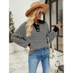 Pull femme tricoté À rayures manches longues hauts pullover lâche col v avec boutons confortable automne ... Pull femme tricoté À rayures manches longues hauts pullover lâche col v avec boutons confortable automne ...
