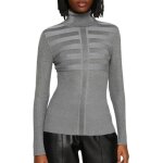 Pull femme - morgan mentosa - col roul� - effet brillant - rayures horizontales - gris