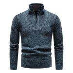 Pull hiver homme col  fermeture clair en tricot doubl polaire casual pullover epais chaud couleur ...