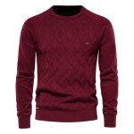 Pull homme chaud en tricot col rond pullover sweater manches longues confortable couleur unie automne ...