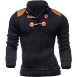 Pull homme col boutonn grand format en vrac col montant pullover - leoclotho - noir - homme - adulte ...