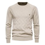 Pull homme en coton couleur unie chaud dhiver motif diamant - kaki clair - fondupin