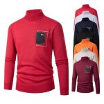Pull homme col roul automne hiver chaude confortable couleur unie - rouge - manches longues - coupe ...