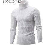 Pull homme col roulé leoclotho - blanc - coupe classique - bordures côtelées Pull homme col roulé leoclotho - blanc - coupe classique - bordures côtelées