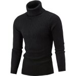 Pull homme col roulé - leoclotho - noir - bordures côtelées - coupe classique taillant normalement Pull homme col roulé - leoclotho - noir - bordures côtelées - coupe classique taillant normalement