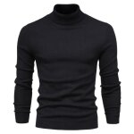Pull homme col roul en tricot hiver pull - over  manches longues sweater chandails casual chaud noir ...