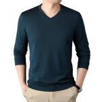 Pull homme col v manches longues automne hiver casual pullover couleur unie tissu confortable - bleu