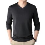 Pull homme col v manches longues automne hiver casual pullover couleur unie tissu confortable - gris