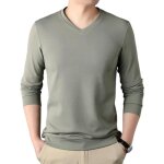 Pull homme col v manches longues automne hiver casual pullover couleur unie tissu confortable - kaki
