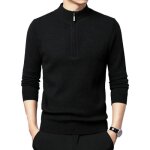 Pull homme  col zipp en tricot chaud doubl polaire automne hiver pullover col montant couluer unie ...