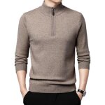 Pull homme  col zipp en tricot chaud doubl polaire - insfity - camel - marron