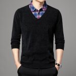 Pull homme double polaire chaud col chemise plaid uni - insfity - automne / hiver Pull homme double polaire chaud col chemise plaid uni - insfity - automne / hiver
