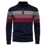 Pull homme - leoclotho - coton - col montant - style color - blocking - bleu marine
