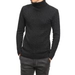 Pull homme - fondupin - slim fit basique - col roul - hiver chaud en maille - motif torsad noir
