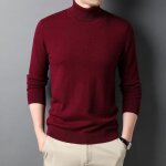 Pull homme hiver 100%laine mrinos col roul chaude extensible manches longues slim - insfity - bordeaux ...