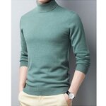 Pull homme hiver laine col roul chaude extensible manches longues slim - insfity - vert - 100%laine ...