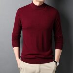 Pull homme - insfity - 100%laine - col mi - haute - chaude - extensible - automne hiver - bordeaux