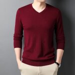 Pull homme - insfity - 100%laine - col v - automne hiver - bordeaux
