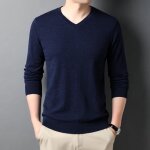 Pull homme insfity - 100% laine douce col en v manches longues - automne hiver - bleu marine Pull homme insfity - 100% laine douce col en v manches longues - automne hiver - bleu marine