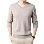 Pull homme insfity - 100%laine doux col en v manches longues automne hiver - camel