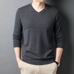 Pull homme insfity - 100% laine doux col en v manches longues - automne hiver - gris Pull homme insfity - 100% laine doux col en v manches longues - automne hiver - gris