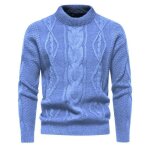 Pull homme insfity - bleu uni - col arrondi - manches longues - automne / hiver