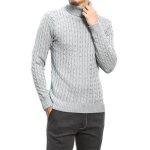 Pull homme - fondupin - col roul - gris clair - maille torsade
