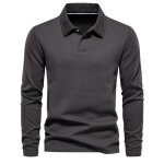 Pull homme insfity - coupe droite - col polo - manches longues - tissu confortable - gris fonc