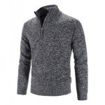 Pull homme manche longue encolure zippe - fondupin - gris fonc - col montant - homme