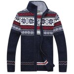 Pull homme mode ras du cou leoclotho - pull en jacquard - fleur bleue - col montant - homme - adulte