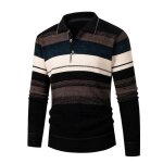 Pull homme rayure en tricot col polo manches longues doux casual - noir marron - insfity - mp220997972 ...