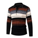 Pull homme rayure en tricot col polo manches longues doux casual - orange noir