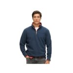 Pull superdry homme henley bleu coton