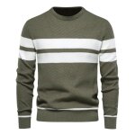 Pull homme en tricot automne hiver casual pullover manches longues couleur contraste tissu confortable ...