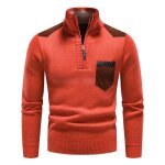 Pull homme en tricot col  fermeture clair chaud polaire automne hiver sweat manches longues couleur ...