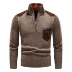Pull homme en tricot col  fermeture clair chaud polaire sweat manches longues bricolore - caf