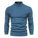 Pull homme en tricot col montant  manches longues pullover chandail chaud couleur unie automne hiver ...
