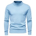 Pull homme en tricot col montant  manches longues pullover chandail chaud couleur unie automne hiver ...