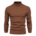 Pull homme en tricot col montant � manches longues pullover chandail chaud couleur unie automne hiver ...