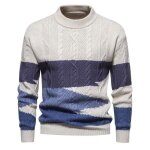 Pull homme en tricot retro col rond casual tricolore mi - saison - insfity - bleu