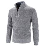 Pull homme en tricoté 1 / 4 zip pullover sweater - findpitaya - gris - col montant Pull homme en tricoté 1 / 4 zip pullover sweater - findpitaya - gris - col montant
