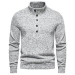 Pull homme en tricot� col montant avec boutons automne hiver casual pullover couleur unie confortable ...