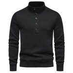 Pull homme en tricot col montant avec boutons automne hiver casual pullover couleur unie doux et confortable ...