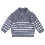 Pull - marque inconnue - couleur grise rayures - pour enfant - col classique