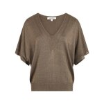 Pull kaki uni ample avec un col v  dentelle et  manches courtes lches