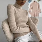 Pull en laine basique col roul pour femmes - ecelen - automne hiver 2021 - rose