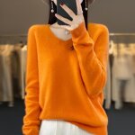 Pull en laine épaissie pour femme - vitata - col en v - couleur orange Pull en laine épaissie pour femme - vitata - col en v - couleur orange